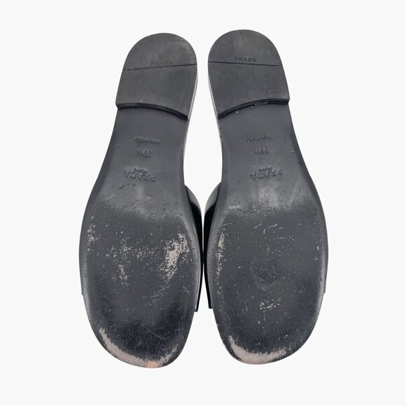 Prada Black Leather Triangle Logo Cutout Mule Slide Sandal Flat Size 39.5 US 9.5 - Picture 13 of 15
